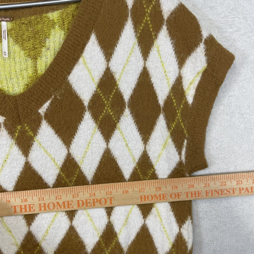 Free People XL Through The Motions Argyle Vest in Tiger Eye Combo Viscose Blend - Picture 3 of 8
